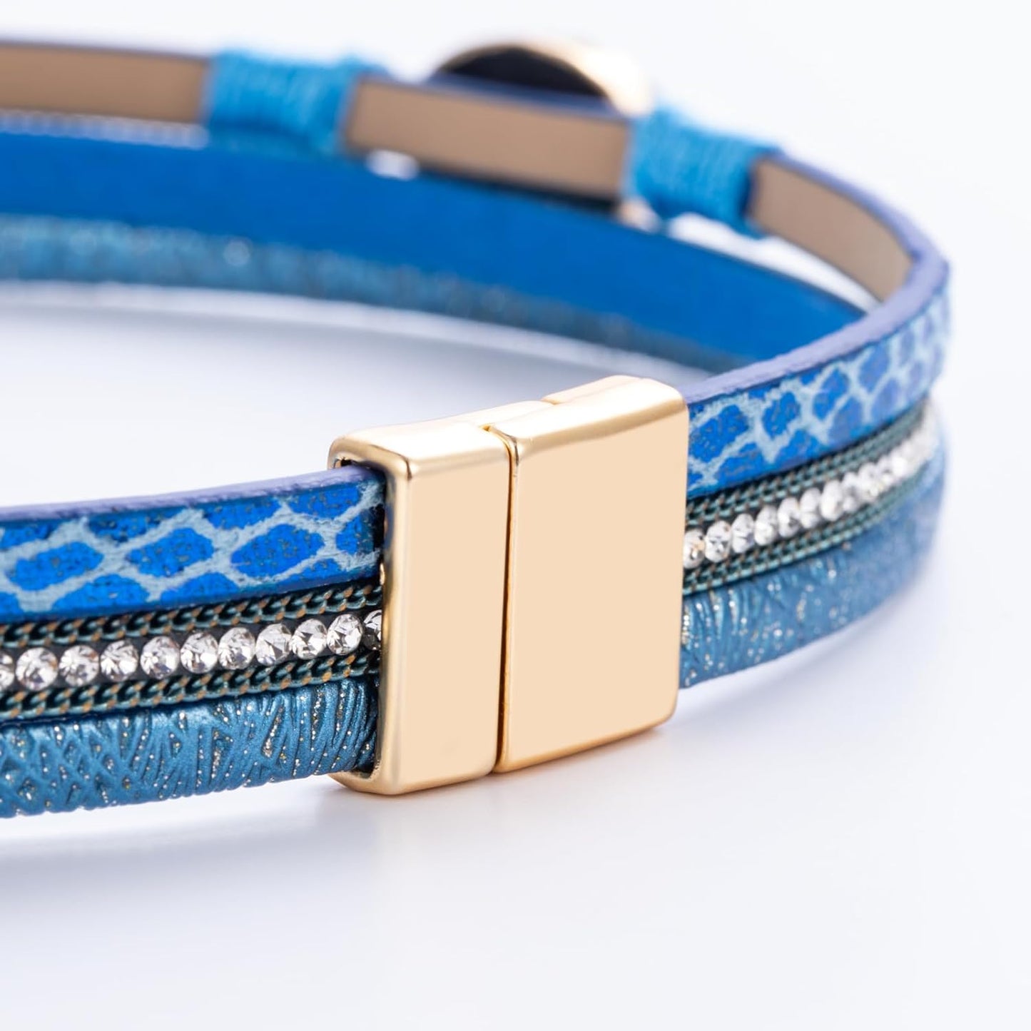 FANCY SHINY Leather Wrap Bracelet Boho Cuff Bangle Bracelets Crystal Bead Bracelet with Magnetic Clasp Jewelry Gifts for Women