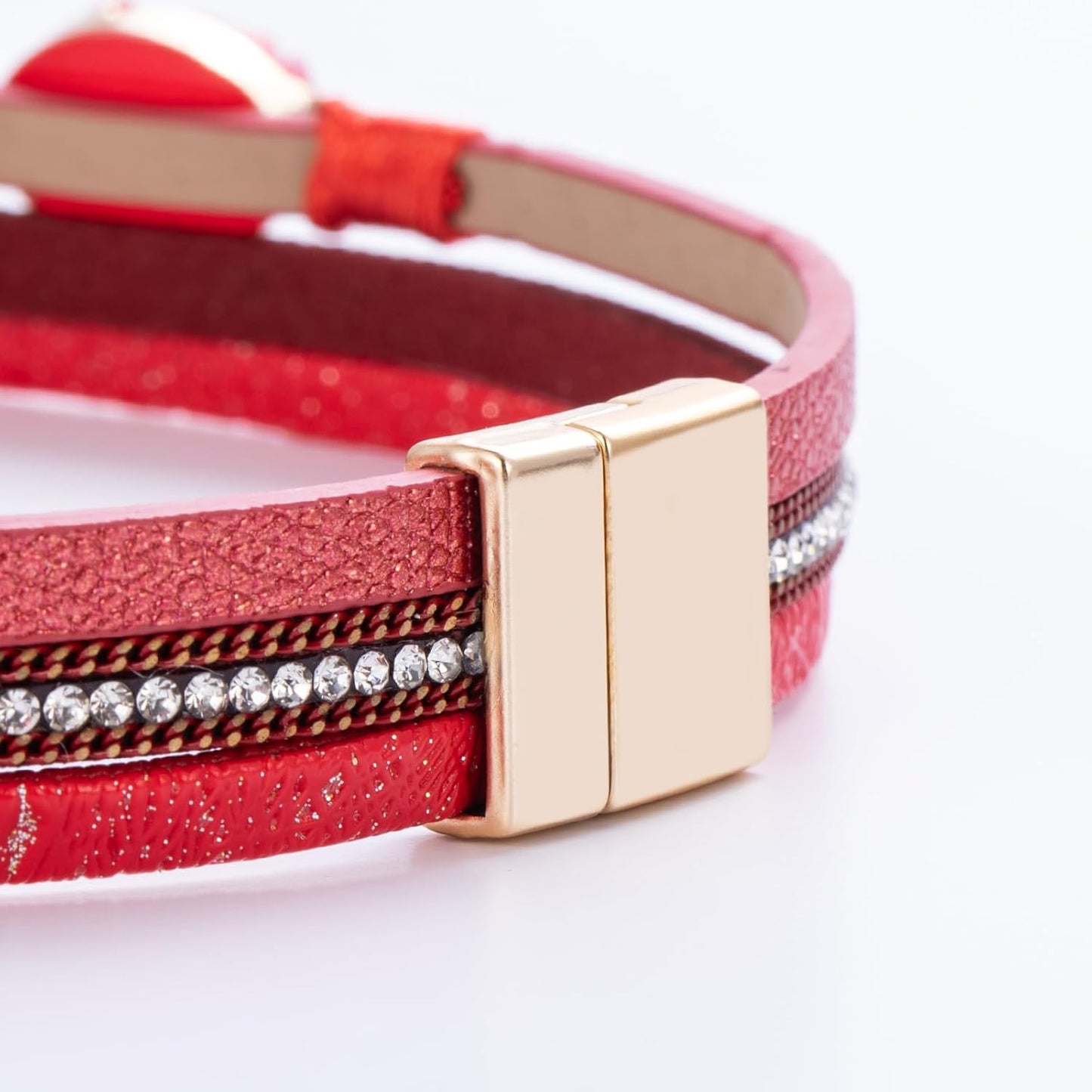 FANCY SHINY Leather Wrap Bracelet Boho Cuff Bangle Bracelets Crystal Bead Bracelet with Magnetic Clasp Jewelry Gifts for Women