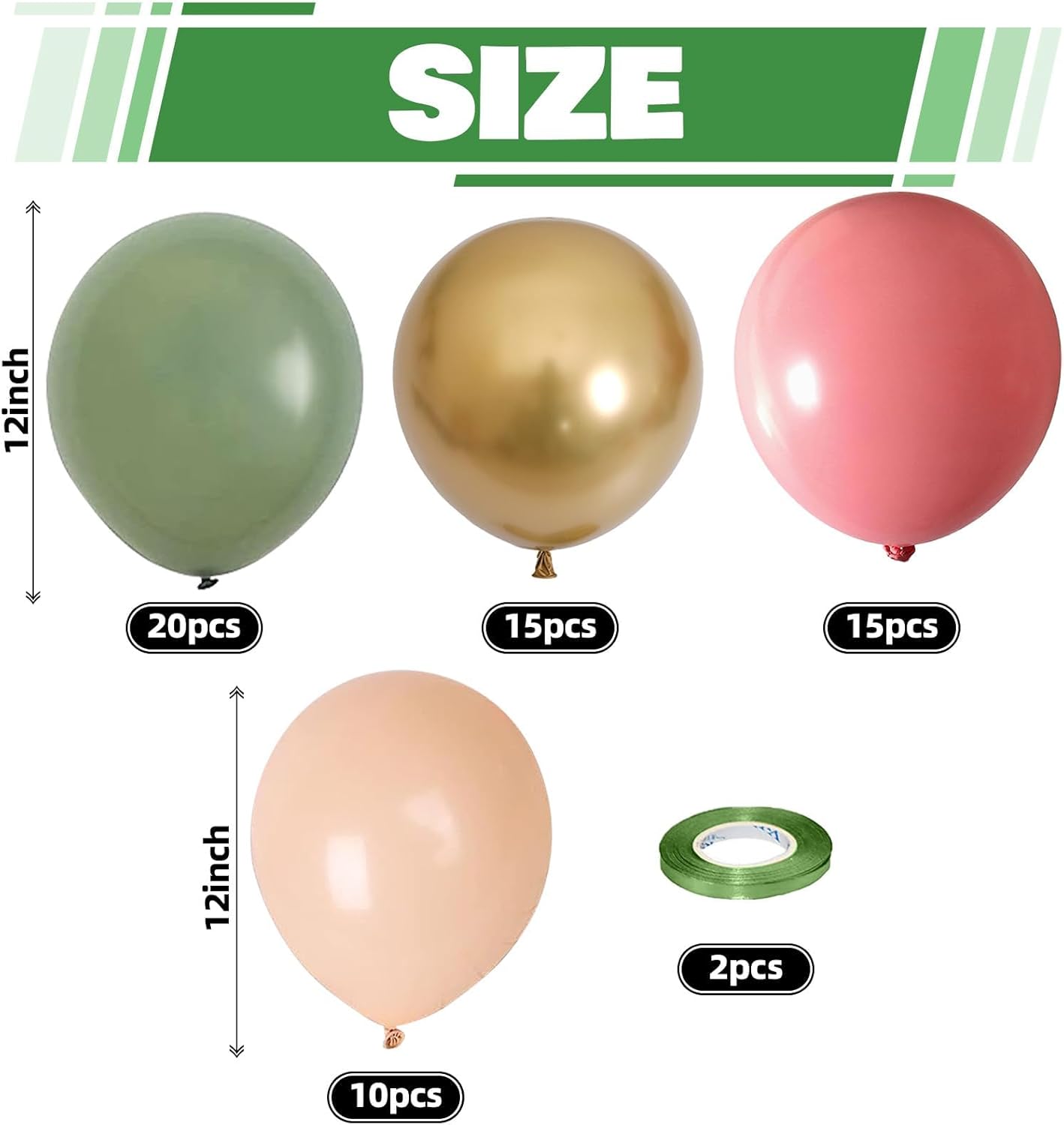 Sage Green Pink Balloon, 60 Packs 12 Inch Sage Green and Dusty Pink Metallic Gold Balloons, Olive Green Gold Balloons for Girls Birthdays Jungle Safari Baby Shower Woodland Party Decoration