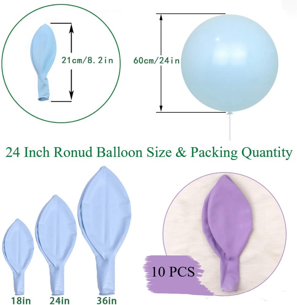 24 Inch Latex Round Balloons 10 Pack Macaron Purple Thick Big Balloons for Photo Shoot Wedding Baby Shower Birthday Party Decorations by IN-JOOYAA