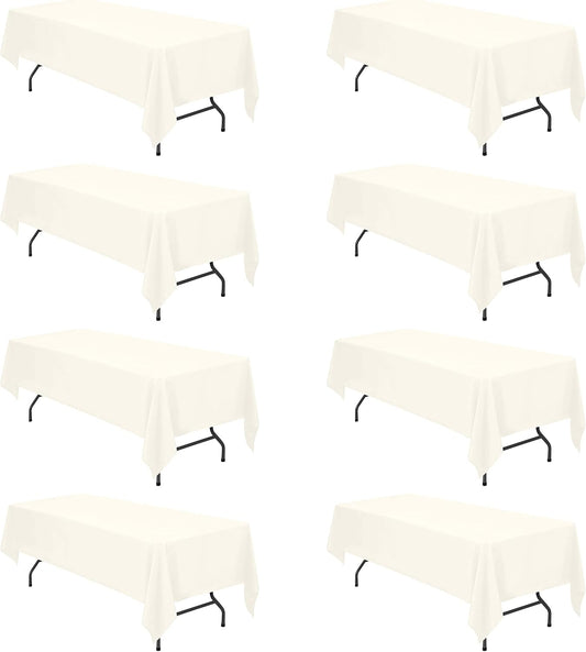BRILLMAX 8 Pack Ivory Tablecloths for 8 Foot Rectangle Tables 60 x 126 Inch - 8ft Rectangular Bulk Linen Polyester Fabric Washable Cloth Cover for Wedding Reception Banquet Birthday Party