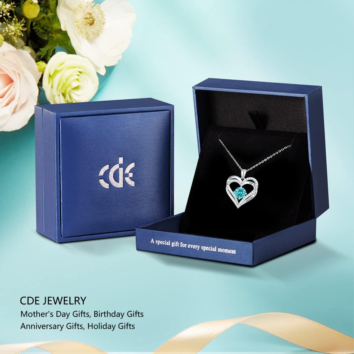 CDE Forever Love Heart Necklaces for Women, Wedding Anniversary, Birthday Mothers Day Christmas Day Gifts for Mom, Mother, Wife, friend, S925 Silver Jewelry with Birthstone Pendant
