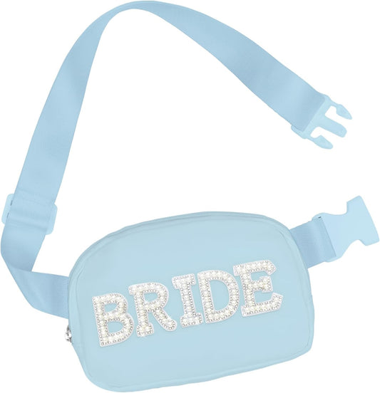Lamyba Bride to be Gifts, Bridal Shower Gifts, Pearl Patch Bride Fanny Pack for Bachelorette Party Wedding day, Adjustable Strap Waterproof Mrs Crossbody Bag, Blue