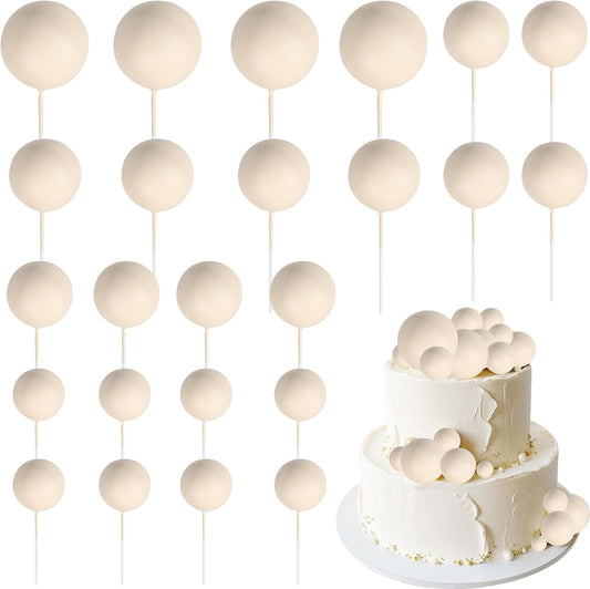 24 PCS Ball Cupcake Toppers Balls Cake Toppes Foam Balls Cupcake Picks DIY Mini Balloon Cake Inset Topper for Baby Shower Birthday Favor Wedding Anniversary Party Cake Decorations Supplies Khaki