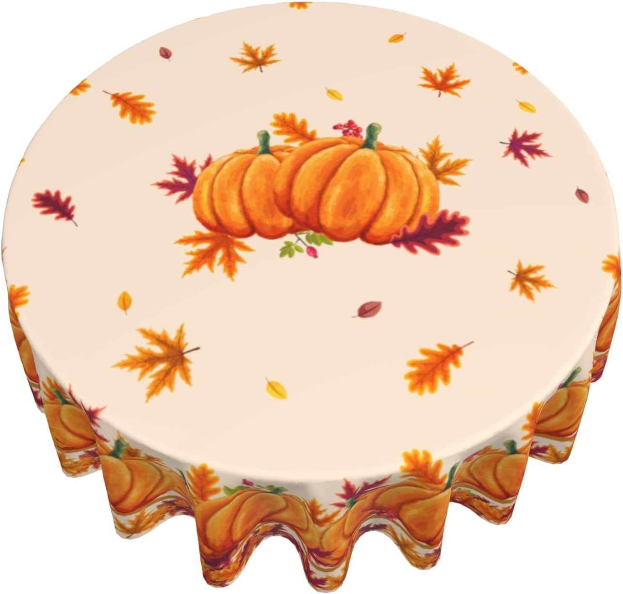 Giwawa Autumn Fall Tablecloth Round 60Inch Pumpkins Maple Leaves Decorative Circle Heat Resistant Washable Polyester Thanksgiving Table Cover for Kitchen Dining Picnic Holiday Indoor Outdoor Party
