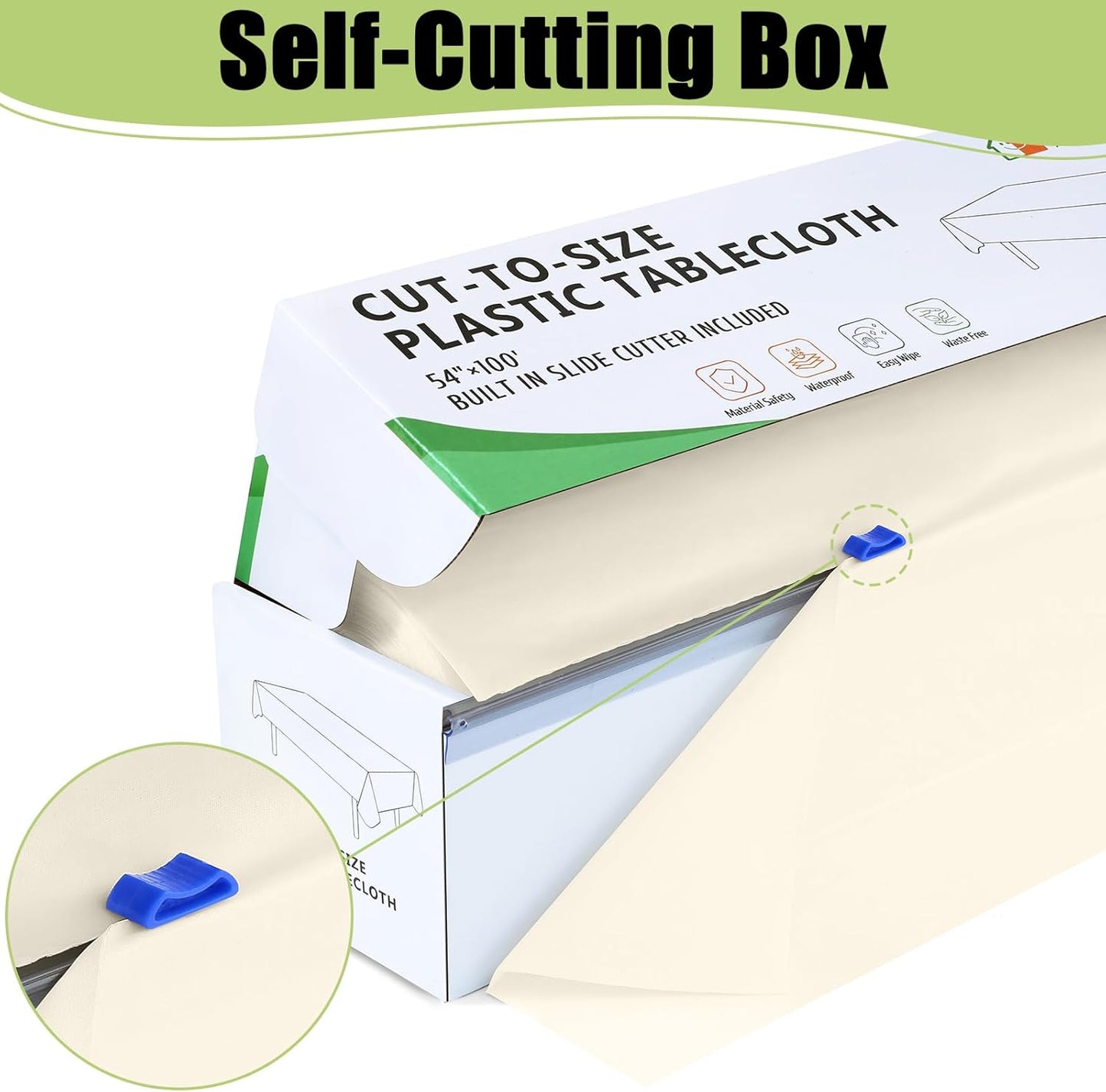 Smiry 54 Inch x 100 Feet Disposable Table Cover Roll, Beige Plastic Table Cloth in Cut-to-Size Box with Slide Cutter, Waterproof Rectangle Tablecloths for Weddings, Banquets, Outdoor