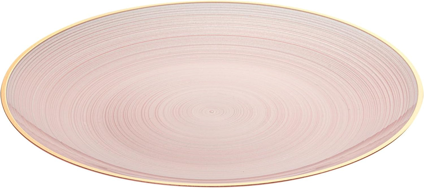 Restaurantware Plastic Plates 20 Pcs 10" Gold Rimmed Disposable Plates Heavy-Duty Pink Translucent Rippled Plastic Dinner Servers for Party, Weddings, Salads, Desserts, and Appetizers