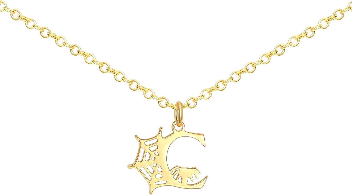 Halloween Necklace Halloween Gifts for Women Initial Necklace with Spider Web for Teen Girl Adjustable Dainty Gold Letter Necklaces for Her Girlfriend Daughter Halloweens Birthday Gift Basket Jewelry Decorations