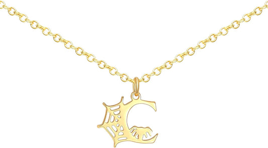 Halloween Necklace Halloween Gifts for Women Initial Necklace with Spider Web for Teen Girl Adjustable Dainty Gold Letter Necklaces for Her Girlfriend Daughter Halloweens Birthday Gift Basket Jewelry Decorations