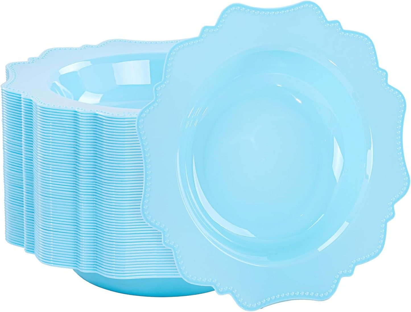 COLOSUS Light Blue Plastic Party Bowls (60 Pack) 12 Oz Disposable Soup/Salad Bowl, Fancy Shatterproof Dinnerware for Easter, Catering, Holidays, Weddings, and Everyday Use