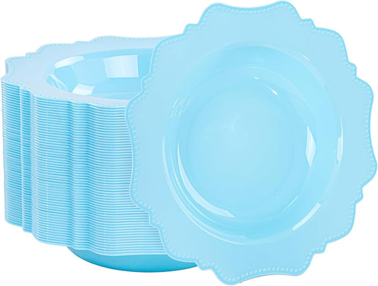 COLOSUS Light Blue Plastic Party Bowls (60 Pack) 12 Oz Disposable Soup/Salad Bowl, Fancy Shatterproof Dinnerware for Easter, Catering, Holidays, Weddings, and Everyday Use