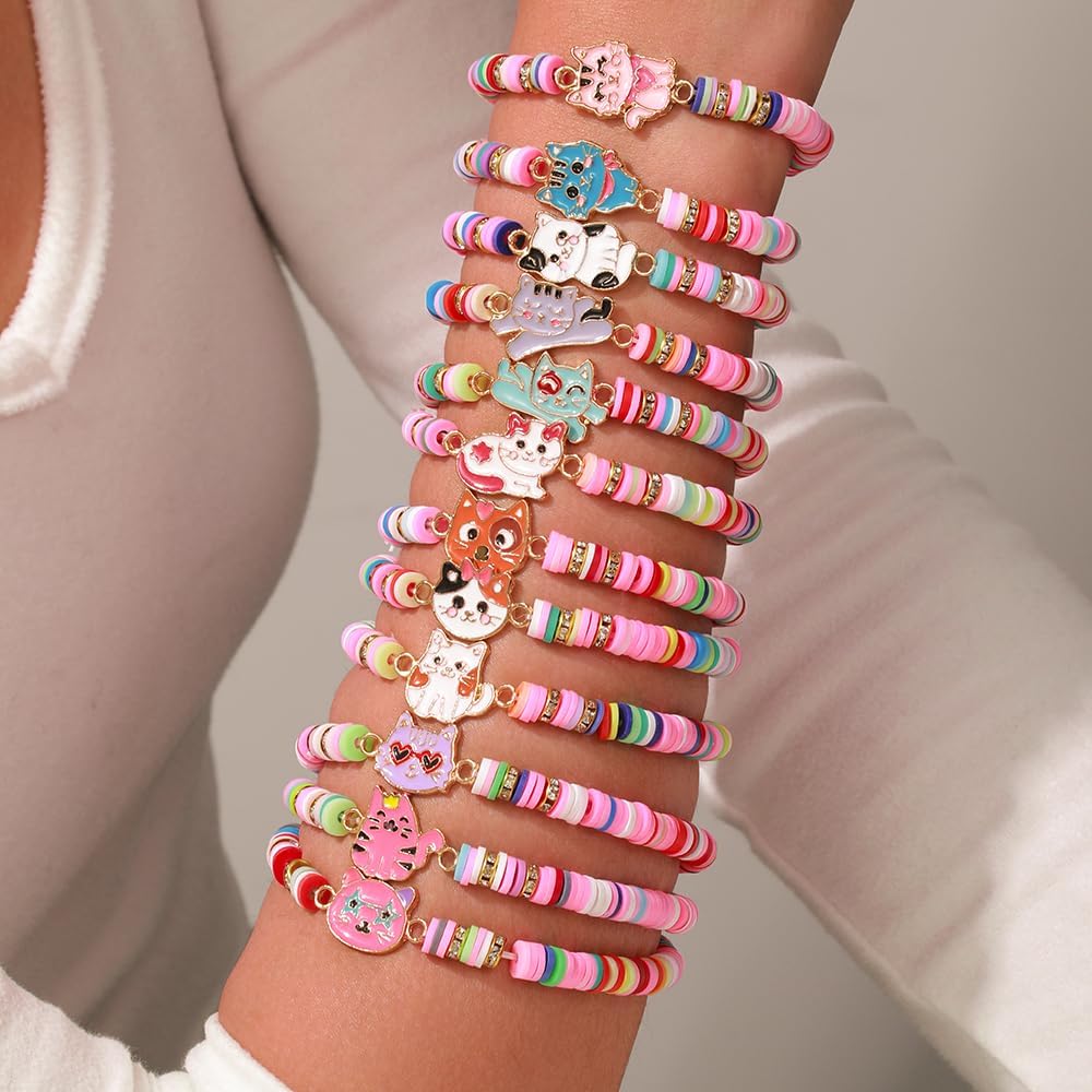 Friendship Bracelets Boho Stackable Bracelets for Women Surfer Heishi Clay Bead Bracelets Stretch Preppy Bracelets Colorful Boho Bracelets for Women