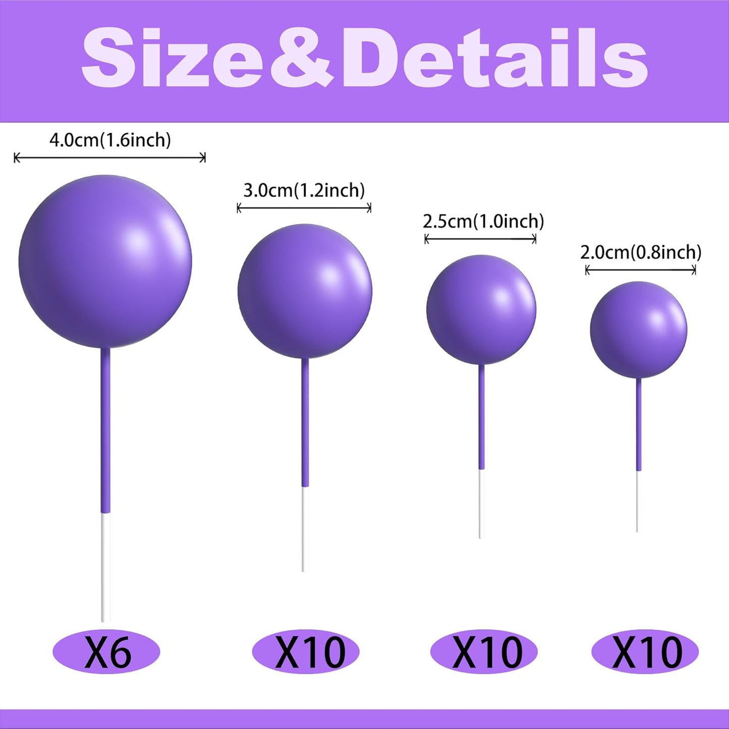36 Pack Purple Balls Cake Topper Decorations Foam Balloons Cake Decorations Sticks Mini Balloons Cake Toppers Balls Cake Picks for Baby Shower Wedding Anniversary Birthday Party Decorations