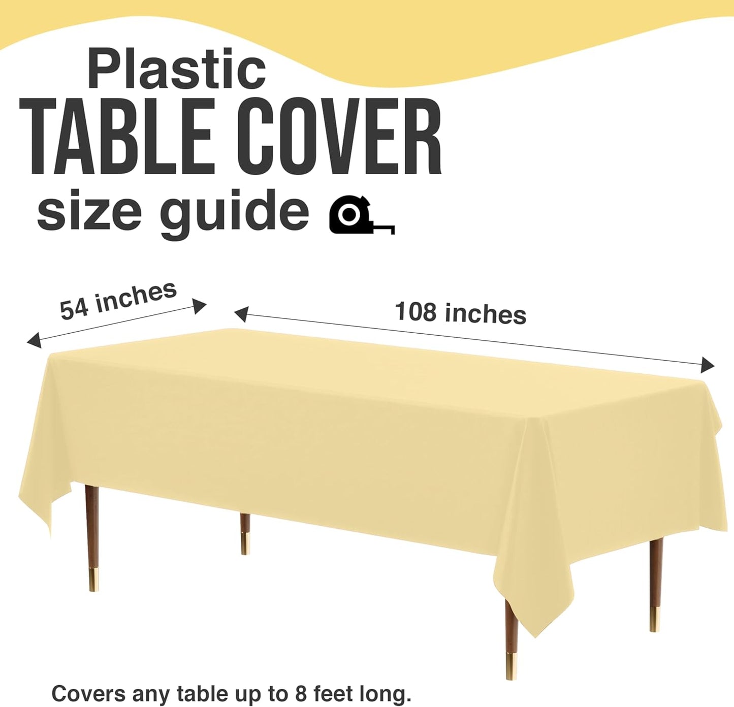 Exquisite 66% Thicker Premium Plastic Table Cloth Rectangle Table Cover 0.5 Mil 6 Pack Light Yellow Table Cloth 54 Inch x 108 Inch Disposable Tablecloth Won't Tear Easily Like Cheap Thin Brands