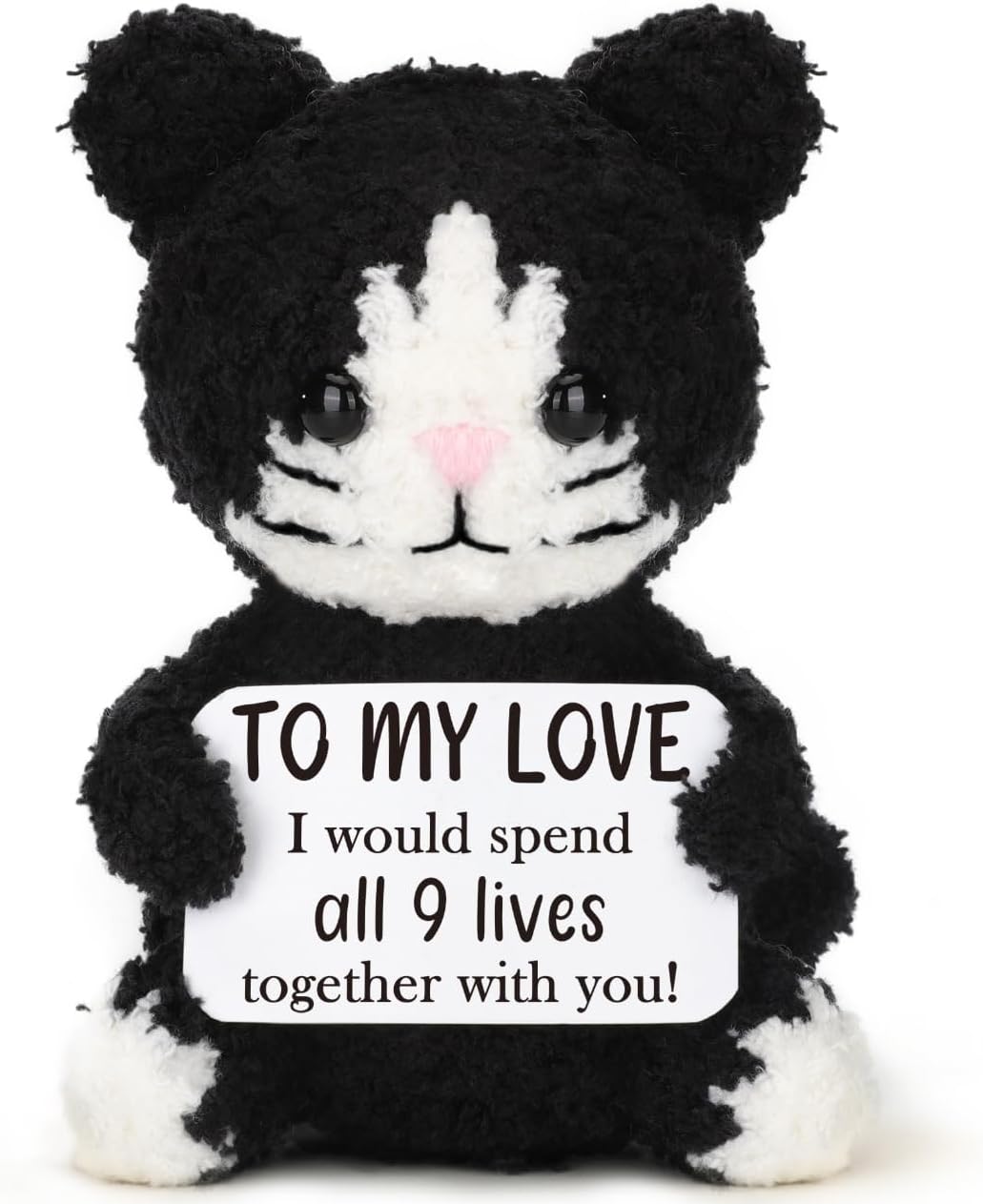 Love You Gifts for Him Her Boyfriend Girlfriend, Handmade Crochet Black Cat, Anniversary Wedding Christmas Birthday Gift for Women Men, Romantic to My Love Gifts for Wife Husband Couple