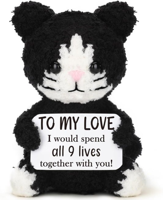 Love You Gifts for Him Her Boyfriend Girlfriend, Handmade Crochet Black Cat, Anniversary Wedding Christmas Birthday Gift for Women Men, Romantic to My Love Gifts for Wife Husband Couple