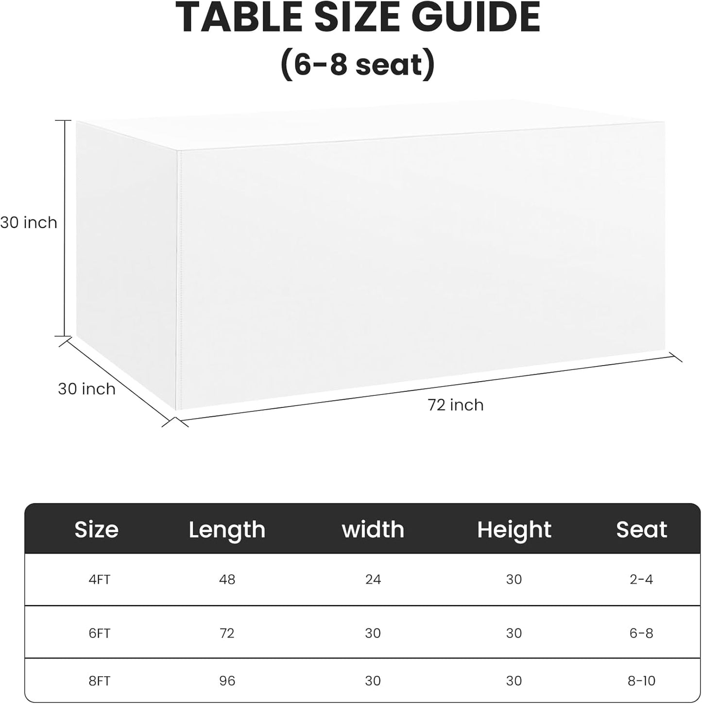 Ascoza 2 Pack Fitted Tablecloth for 6 Foot Rectangle Tables 72 x 30 Inch White Table Covers Water Resistant Polyester Table Cloth for Wedding, Parties,Display, Trade Show (White)