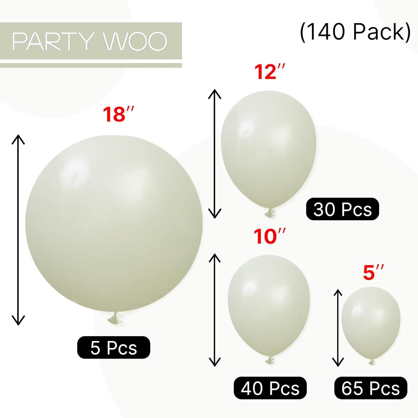 PartyWoo Sage Green Balloons 140pcs Different Sizes of 18 12 10 5 Inch Dusty Boho Green Latex Balloon Arch Kit for Wedding Birthday Dinosaur Jungle Golf Football Theme Party Decorations Green-F32
