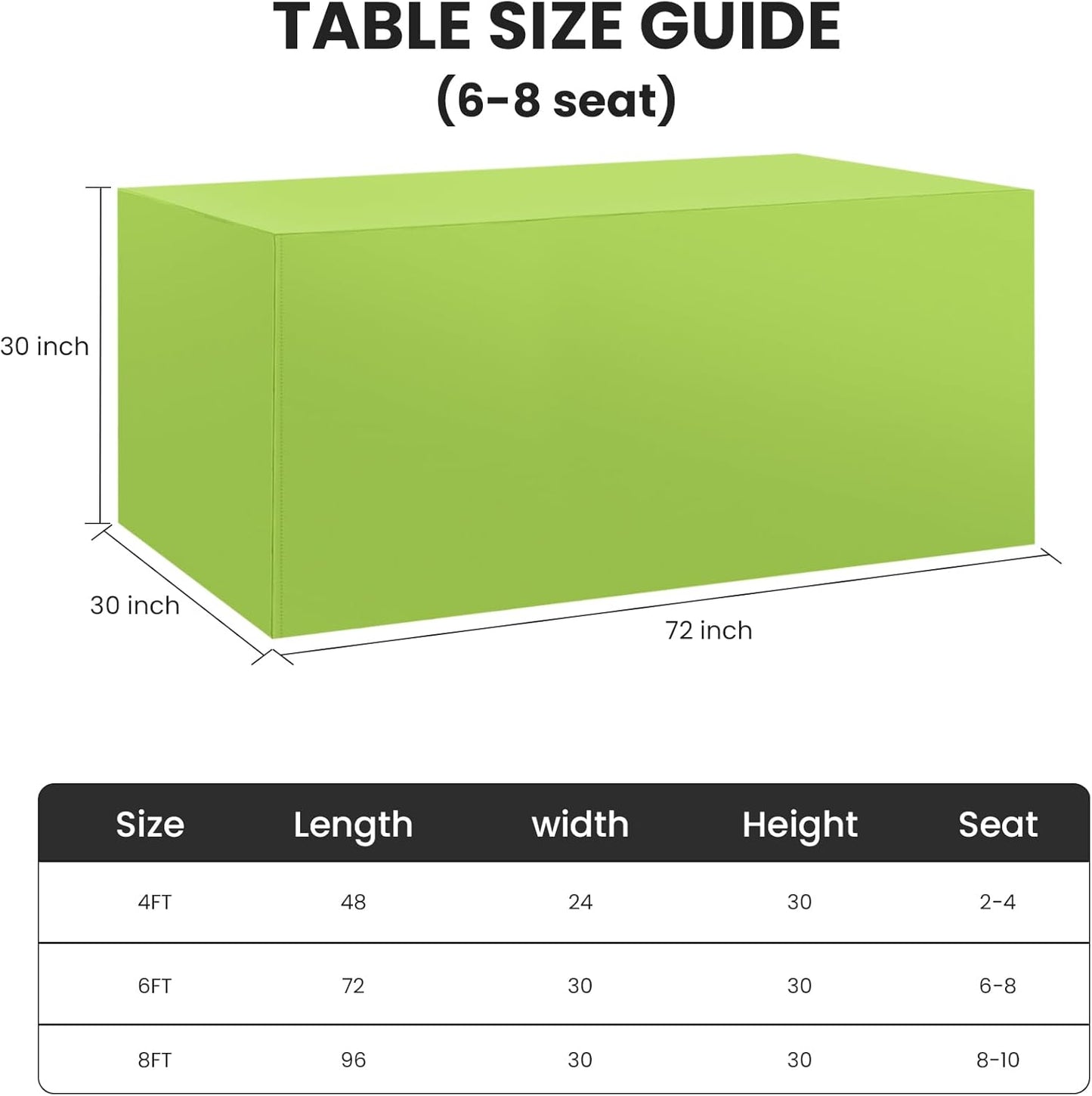 2 Pack Fitted Tablecloth for 6 Foot Rectangle 72 x 30 Inch Apple Green Table Covers Water Resistant Polyester Cloth for Folding, Parties,Display, Trade Show (Apple Green)