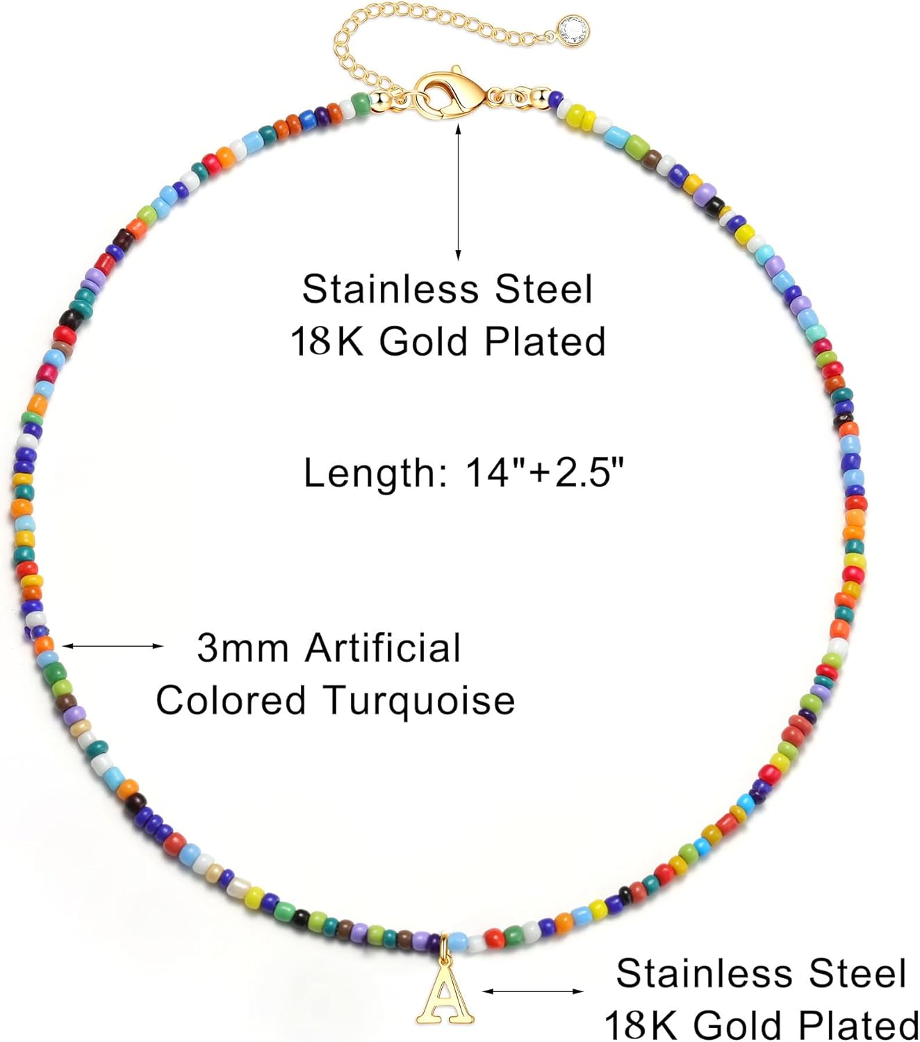 Yoosteel Christmas Gifts for Grandkids Teen Girls - Colorful Beaded Initial Necklace for Girls Kids Jewelry A-Z Letter Choker Necklace Birthday Gifts Stocking Stuffers for Teen Girl Women Kids Toddler