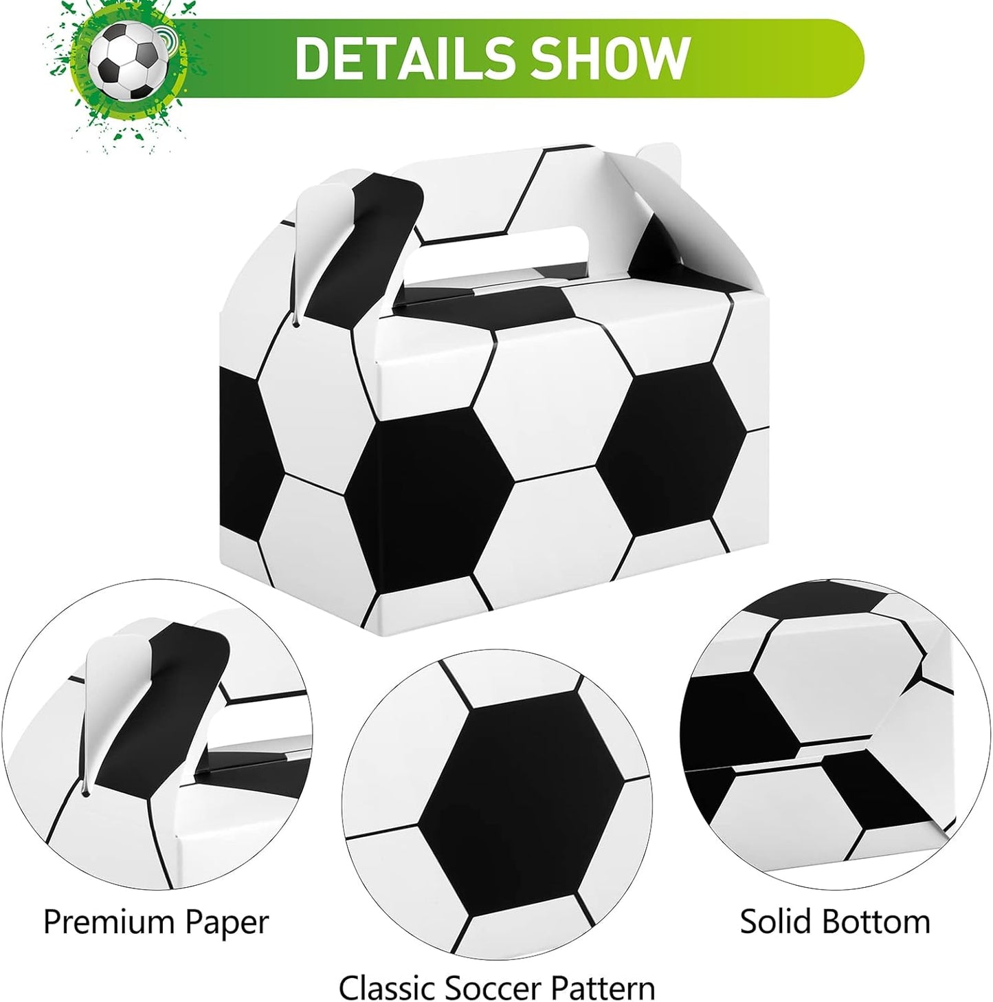 durony 16 Pack Soccer Treat Boxes Sports Party Supplies Soccer Party Favors Football Bags Candy Goodie Gift Boxes for Soccer Team Birthday Baby Shower Decorations 6.2 x 6.2 x 3.5 Inch