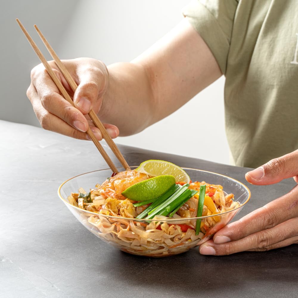 Restaurantware-Moderna 16 Ounce Plastic Bowls, 20 Durable Disposable Salad Bowls - Gold-rimmed, Heavy-duty, Clear Plastic Fancy Bowl, For Warm And Cold Foods, Ideal For Restaurants