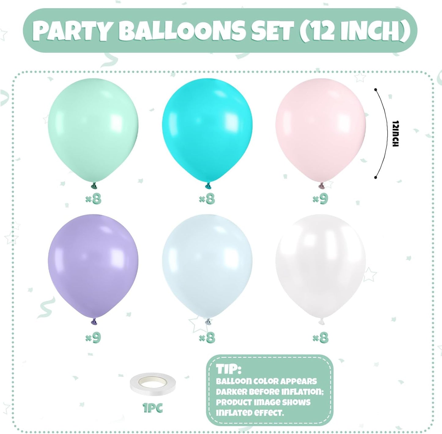 Pastel Balloon, 50 Inch 12 Inch Mermaid Birthday Party Decorations with Pink Purple White Blue Teal Ballons fo Girls Mermaid Balloons Baby Shower Party Supplies