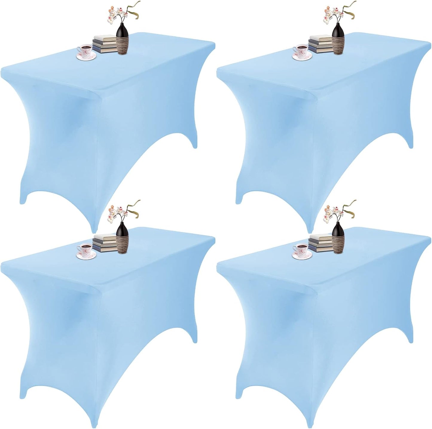 4Pack Spandex Waterproof Table Covers 4ft，Spandex 4ft Waterproof Table Cover for Party,Wedding, Banquet, and Events(Blue Mist)