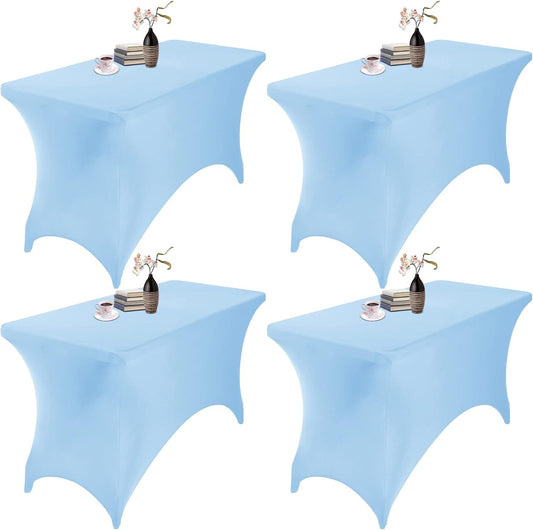 4Pack Spandex Waterproof Table Covers 4ft，Spandex 4ft Waterproof Table Cover for Party,Wedding, Banquet, and Events(Blue Mist)