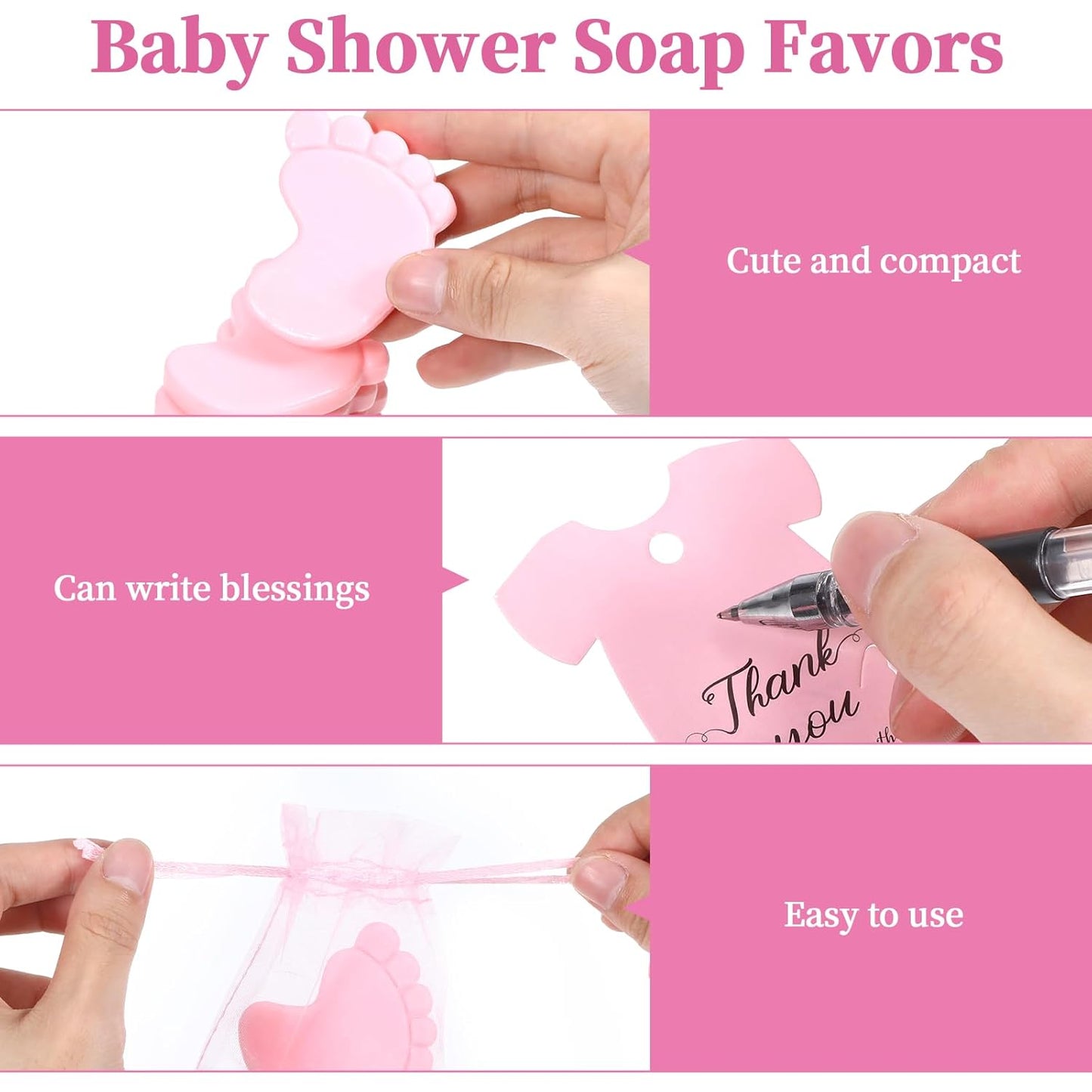 60 Set Baby Shower Soap Favors, Baby Shower Favors Handmade Feet Party Bulk Gifts for Guests with Thank You Tags and Organza Bags, Pink Themed Return Gift for Women Birthday Gender Reveal