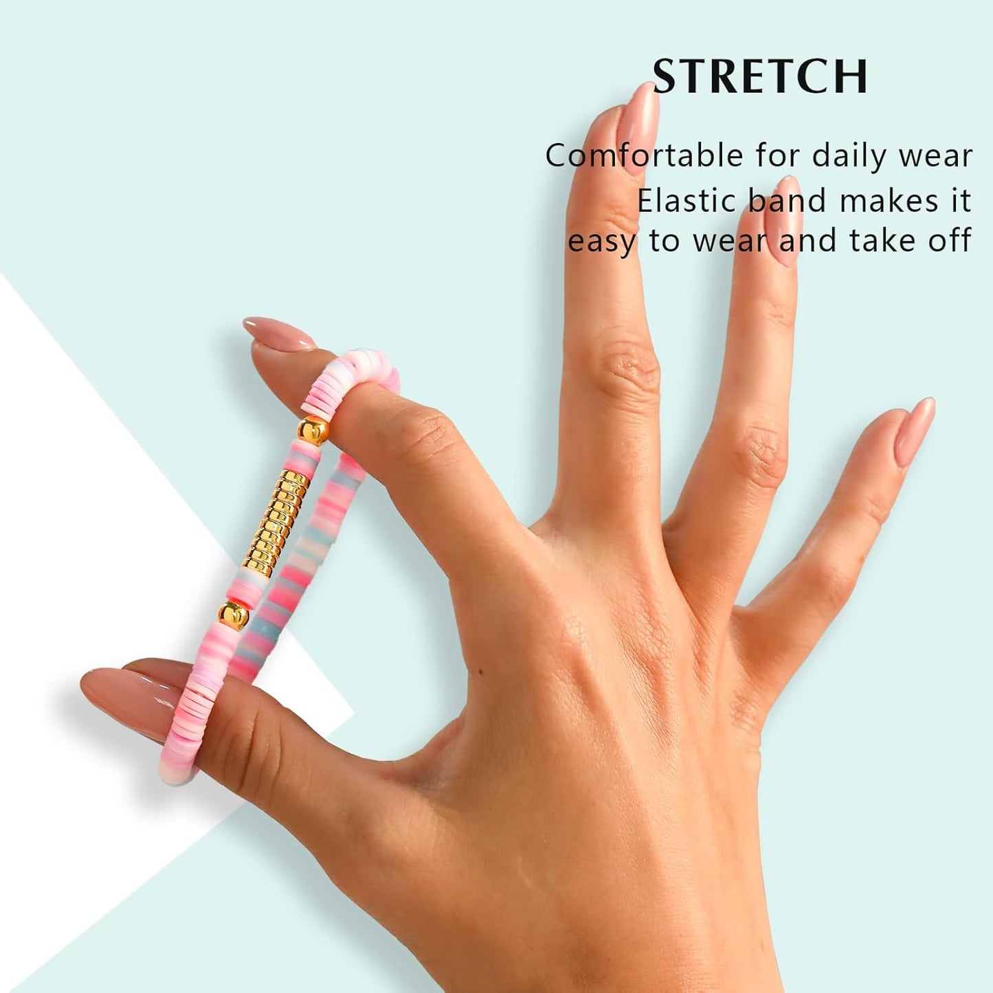 Friendship Bracelets Trendy Heishi Clay Bead Bracelets Stack Gold Beaded Stretch Bracelets for Women Boho Stackable Bracelets Bulk Cute Preppy Jewelry