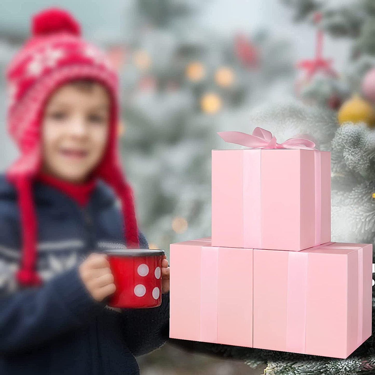 COTOPHER Small Gift Boxes 25 Pack 6x6x6 inches Pink Gift Boxes with Lids for Gifts, Crafting, Wedding Party Favor, Cupcake Boxes, Candy, Bridesmaids Proposal Box with Ribbons and Stickers