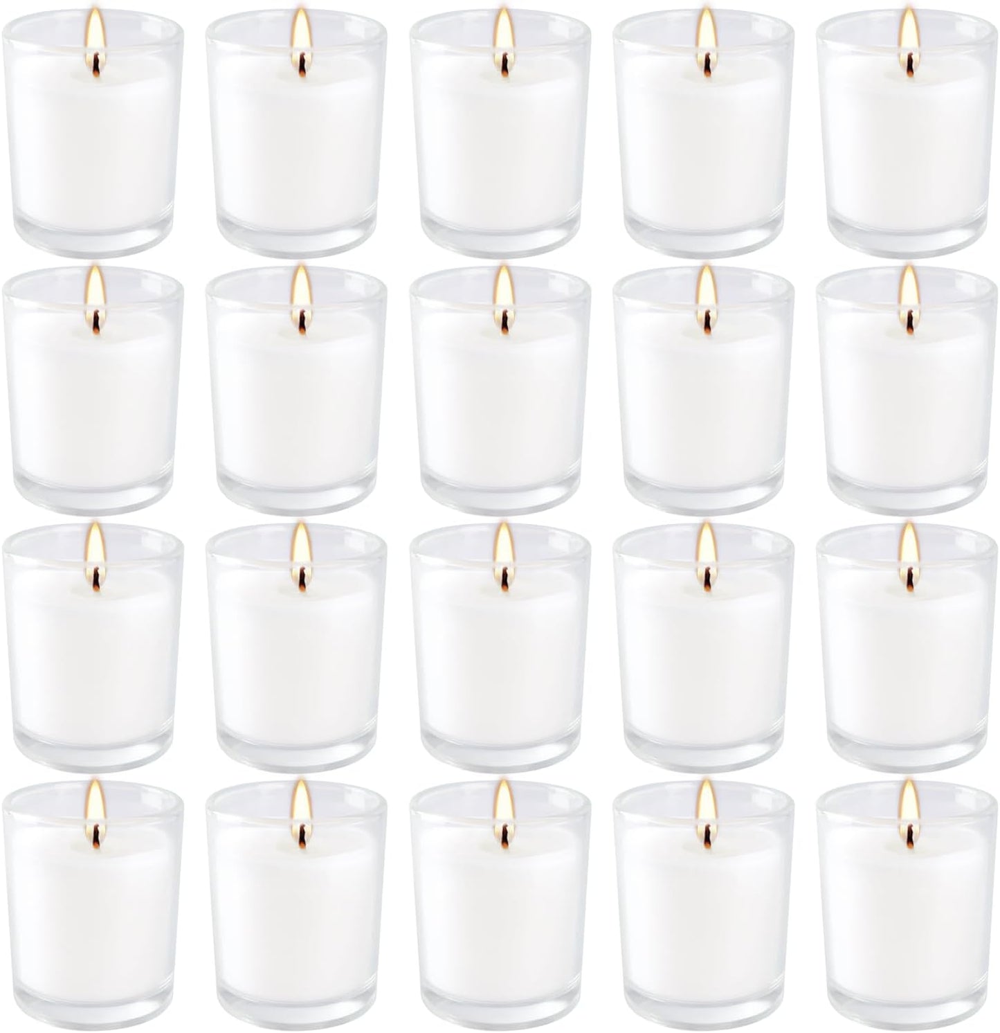 20 Pack Warm White Unscented Votive Candles-Clear Glass Filled Hand Poured Wax Candle Gifts for Aromatherapy Spa Weddings Birthdays Holidays Party& More (Warm White)