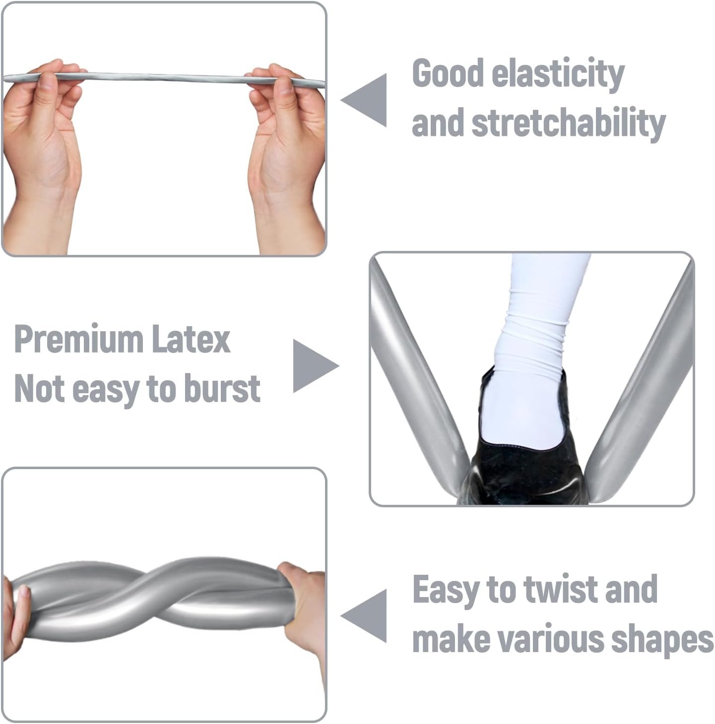 100Pcs 260 Balloons Metallic Silver Long Balloons for balloon animals, silver Skinny Latex Twisting Balloon for Animals Modeling Christmas Birthday Wedding Party Decorations.(Sliver)