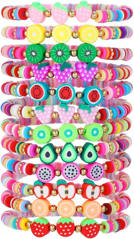 Friendship Bracelets Boho Stackable Bracelets for Women Surfer Heishi Clay Bead Bracelets Stretch Preppy Bracelets Colorful Boho Bracelets for Women