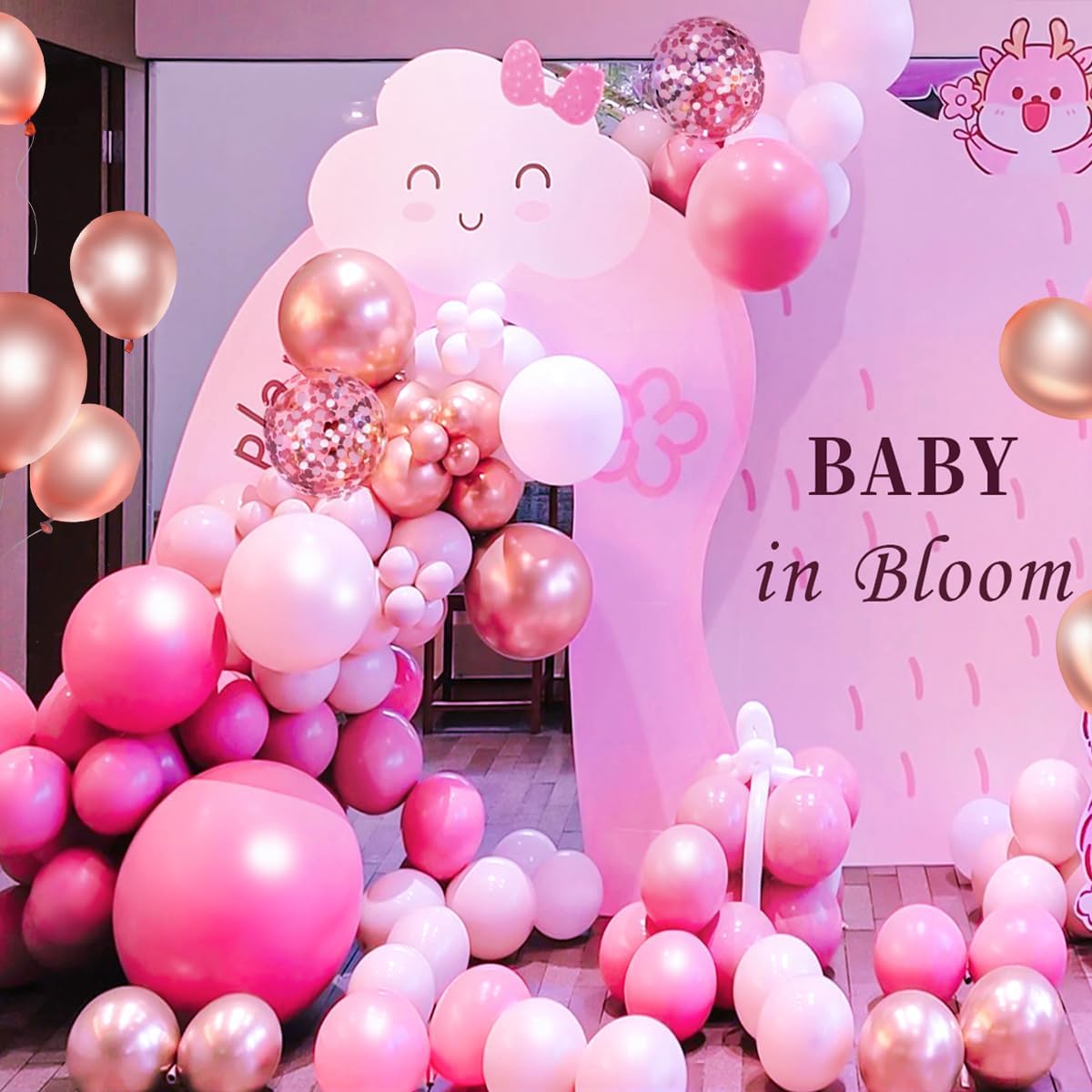 Pink and Rose Gold Balloon Garland Arch Kit, 147Pcs Hot Pastel Pink Metallic Rose Gold Balloons with Confetti for Bridal Baby Shower Birthday Princess Wedding Mother's Day