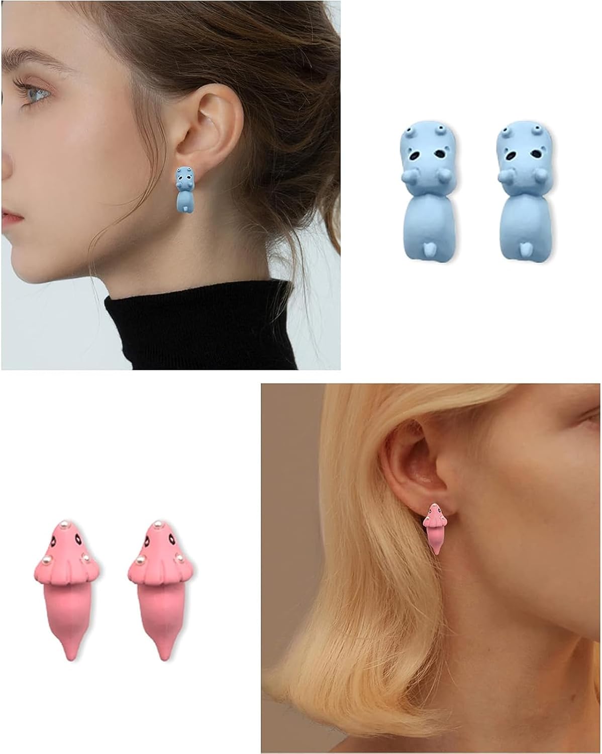 Ulobey Cute Animal Bite Ear Studs Earring - Fashion 3D Polymer Clay for Girls Women - Simple Cartoon Soft Pottery Ear Studs Decors - Creatives Gifts Accessories