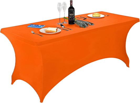 FORLIFE Spandex Table Covers，Fitted Tablecloth for Rectangular Tables, Stretch Patio Table Covers, Universal Spandex Table Cover for Wedding, Banquet, Party (6ft, Orange)