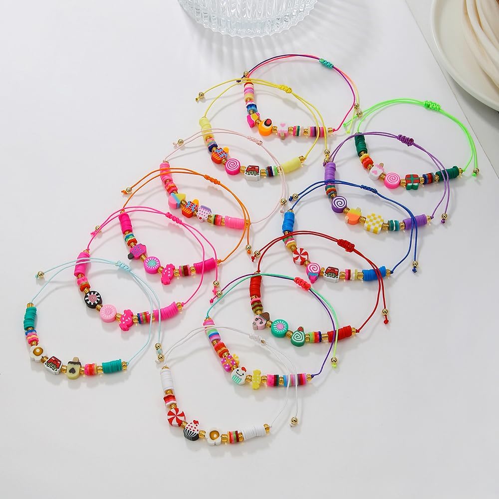 Heishi Surfer Clay Bead Bracelets Set for Women - Preppy Smile Evil Eye Beaded Stretch Bracelets Elastic Layering Friendship Bracelets- Stackable Boho Disc Summer Jewelry Set