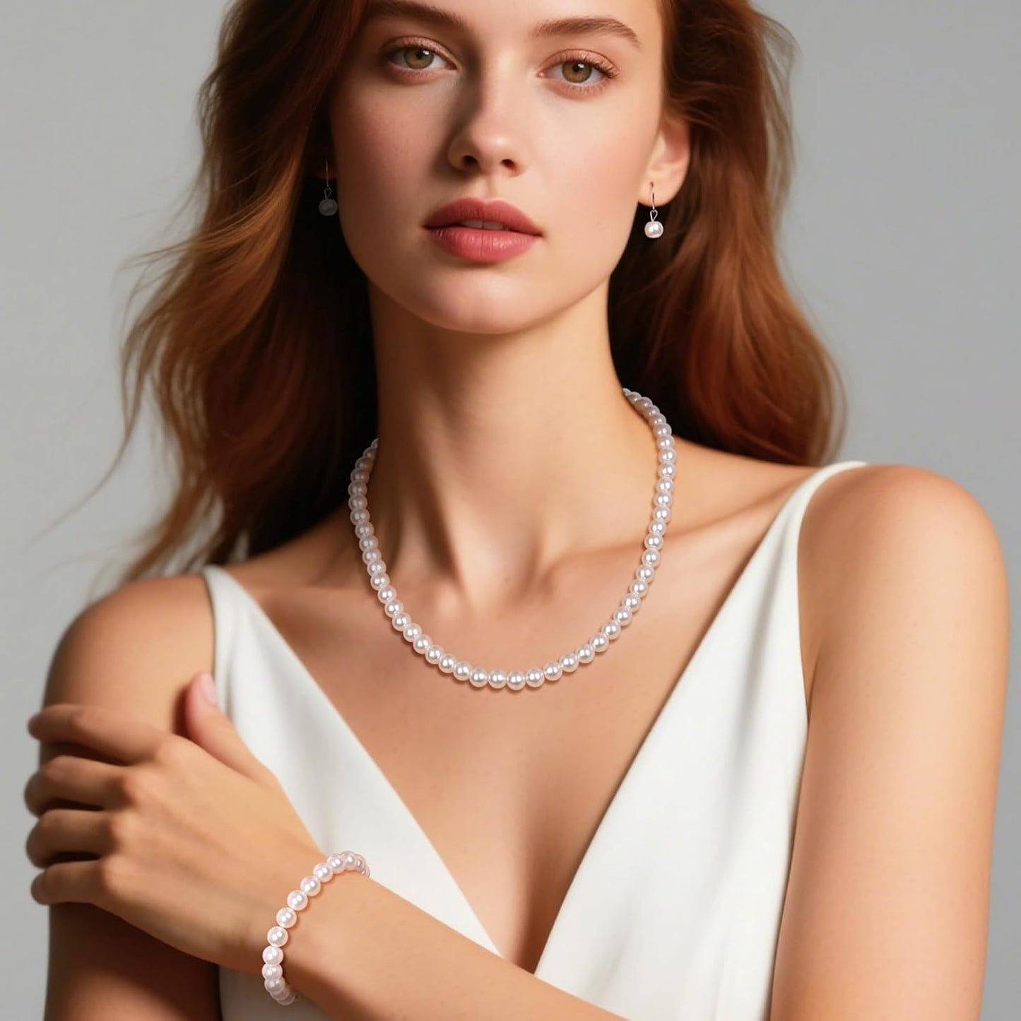 la luen Pearl Bride Wedding Jewelry Set Faux Pearls Crystal Rhinestone Necklace Earrings Bracelet Sets for Women Bridesmaid(3 PCS)