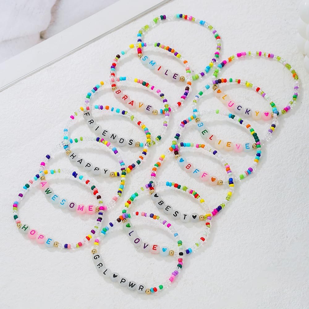 Friendship Bracelets Boho Stackable Bracelets for Women Surfer Heishi Clay Bead Bracelets Stretch Preppy Bracelets Colorful Boho Bracelets for Women