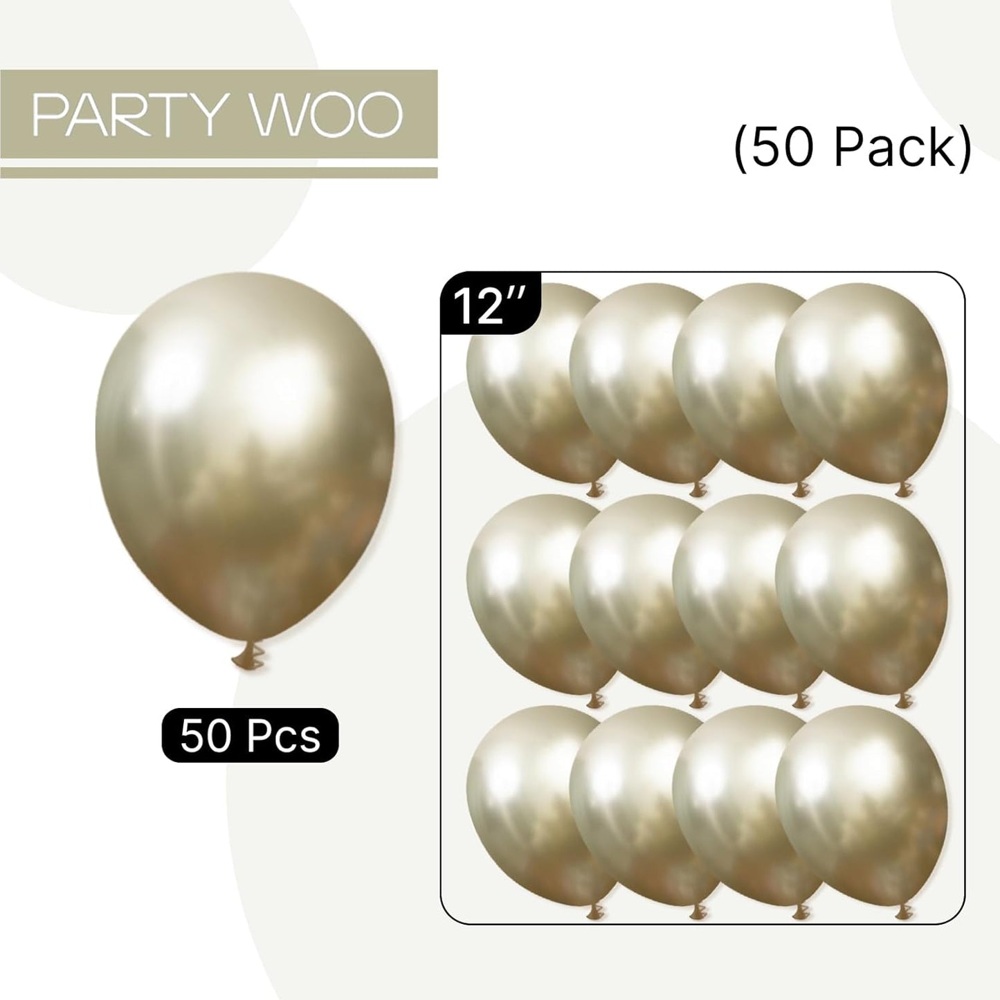 PartyWoo Metallic Gold Balloons 50 pcs 12 Inch Chrome Light Gold Latex Helium Balloons for Graduation Baby Shower Gender Reveal Christmas Wedding New Year Birthday Party Decorations Gold-G128