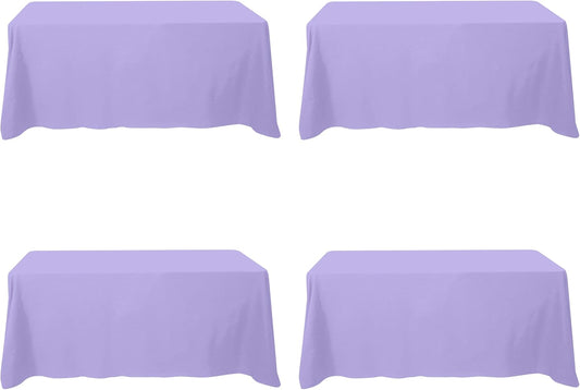 BRILLMAX 4 Pack Lavender Tablecloths for 6 Foot Rectangle Tables 90 x 132 Inch - 6ft Rectangular Bulk Linen Polyester Fabric Washable Cloth Cover for Wedding Reception Banquet Birthday Party