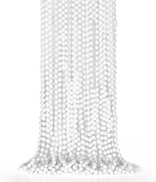Mardi Gras Beads Bulk, 12PCS White Beaded Necklace Costumes Party Favors, 33" Mardi Gras Beads Accessory Sets, Festival Parade Throw Accessories for Wedding Birthday Celebrations Decorations