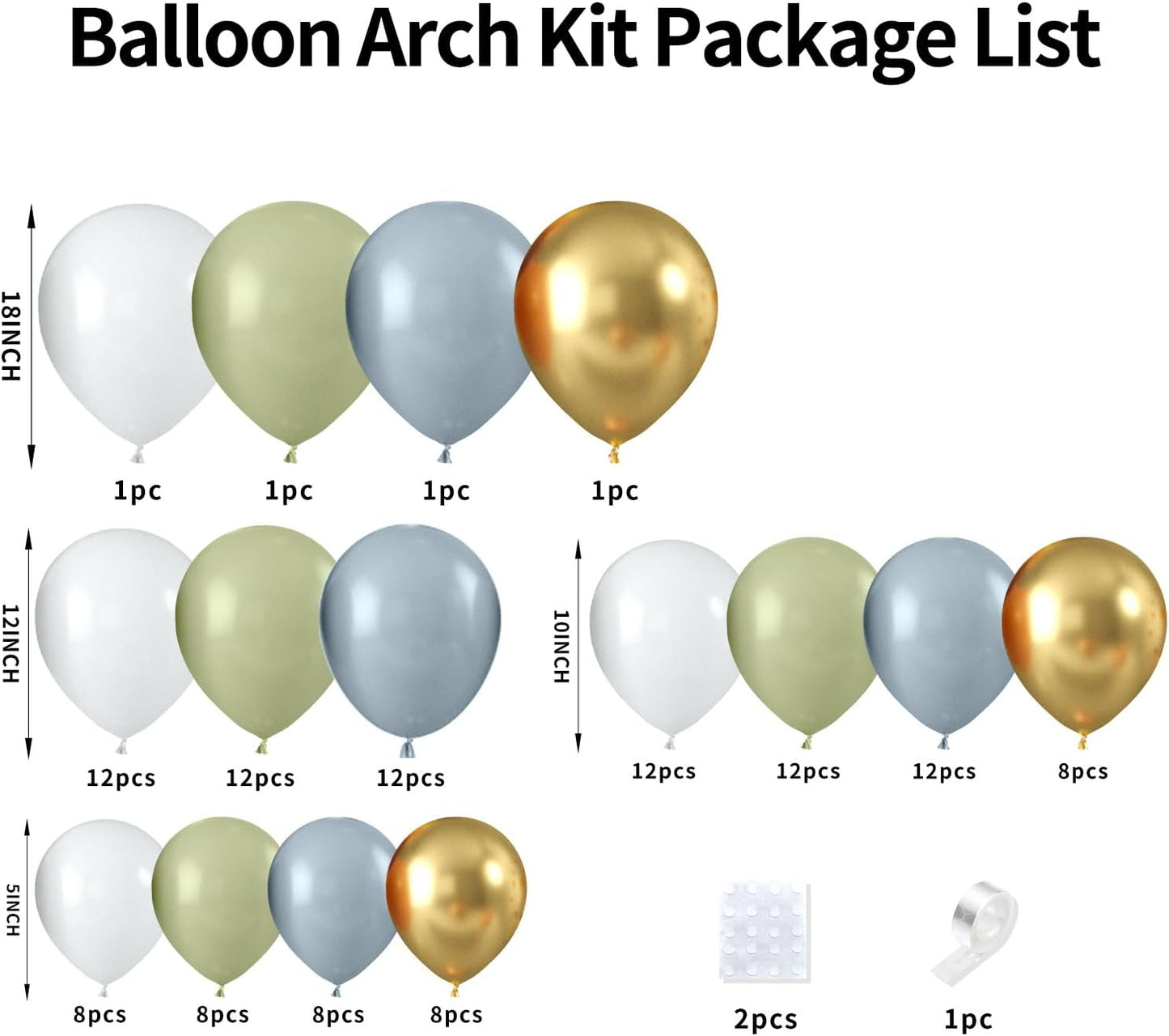 Dusty Blue Balloon Arch Kit with 18/12/10/5 inch Dusty Blue, Green, White Gold Latex Balloons for Birthday, Baby Shower, Wedding, Anniversary, Boho Bridal Party Decorations