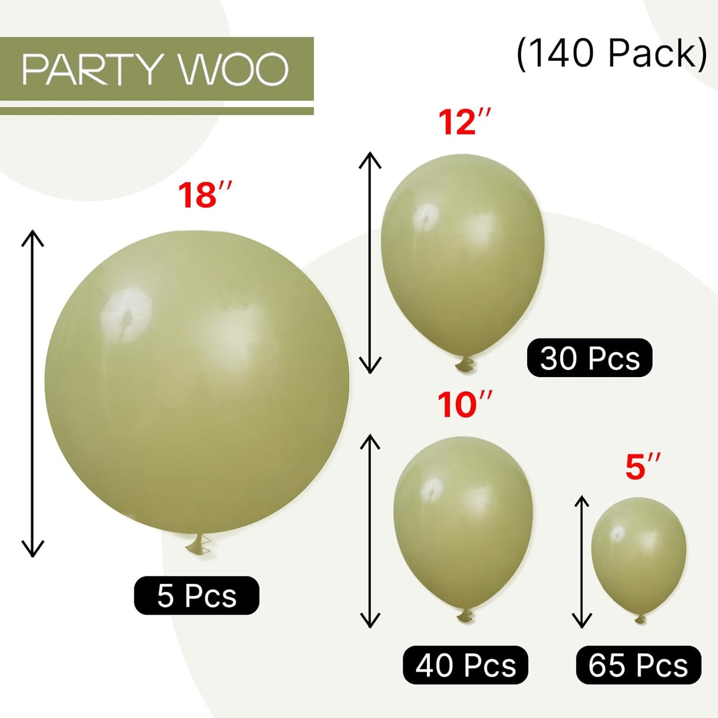 PartyWoo Sage Green Balloons 140pcs Different Sizes of 18 12 10 5 Inch Olive Boho Green Latex Balloon Arch Kit for Wedding Birthday Dinosaur Jungle Golf Football Theme Party Decorations Green-F11