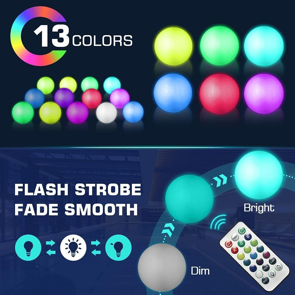 LED Beach Balls Glow in Dark Party Supplies, 2pcs Inflatable Light up Ballon 16'' Floating Pool Light with Remote 16 Color 4 Mode Beach Game Pool Toy Kickball for Neon Party Decoration-4 Lights