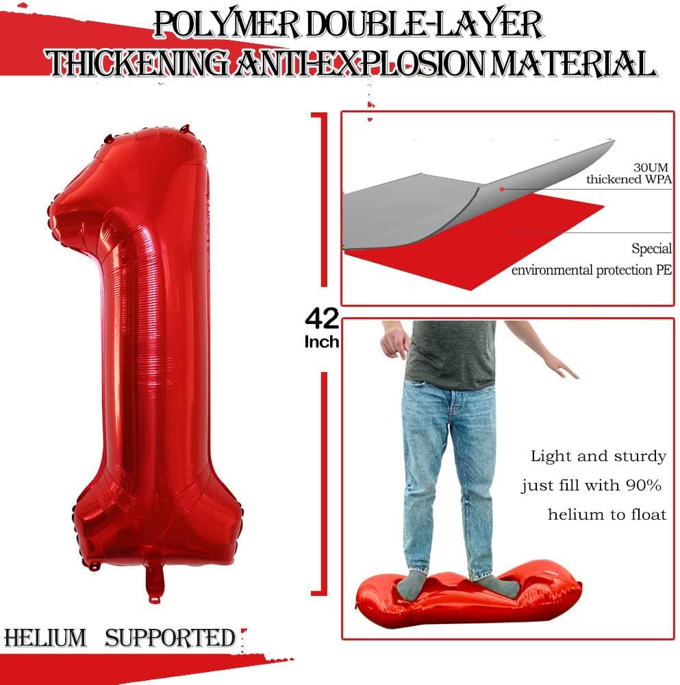 GOER Number 10 Balloons for 10th Birthday Party Decorations,42 Inch Jumbo Foil Helium Balloons for 10th Anniversary (Red)
