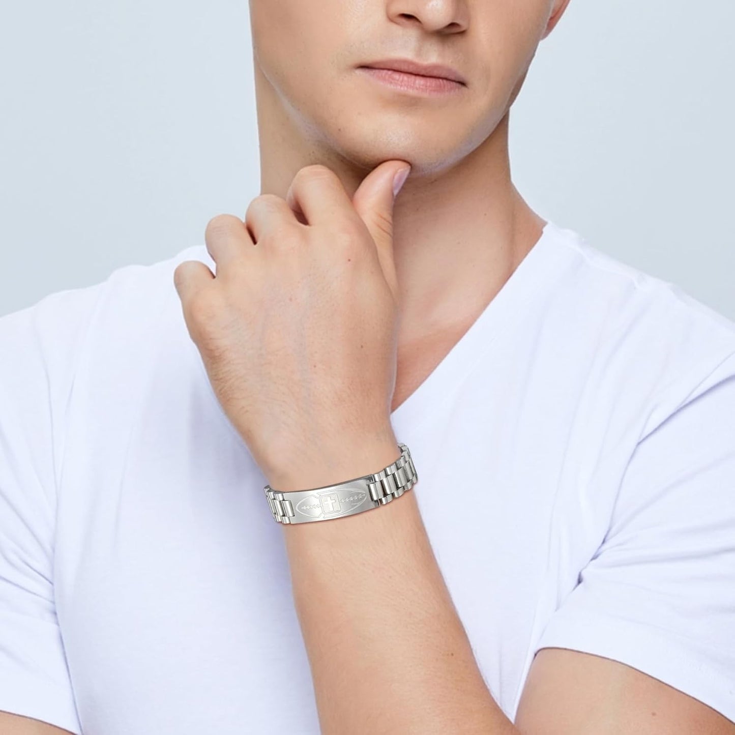 Football Gifts for Men Boys Youth Junior Coach Team Kids Player Football Bracelet Party Favors Accessories Religious Christian Bible Adjustable Stainless Steel Jewelry Gifts