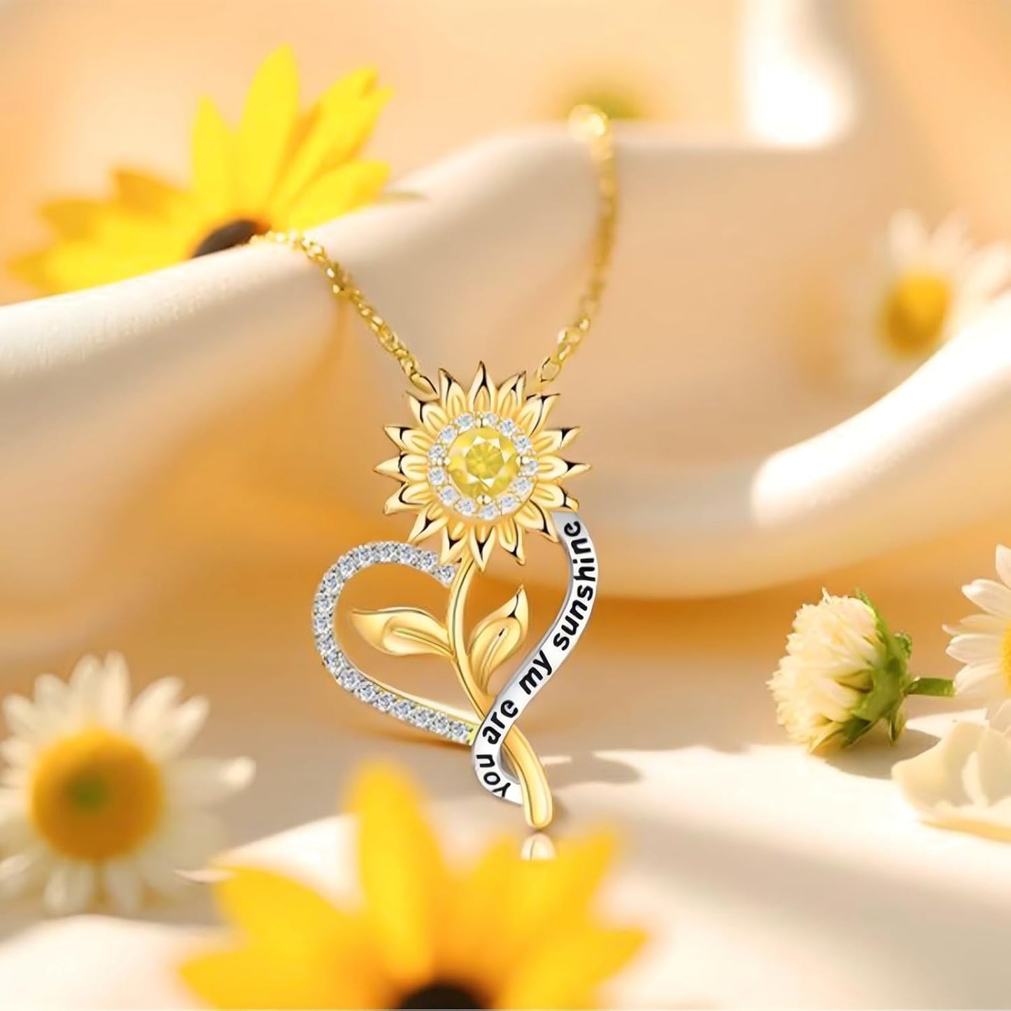 Women Jewelry Birthday Gifts for Wife Anniversary for Gift Woman Sunflower Necklace 18k Gold Plated Jewelry Anniversary for Her Gifts Birthday Ideas You Are My Sunshine Necklaces Pendant for Mom